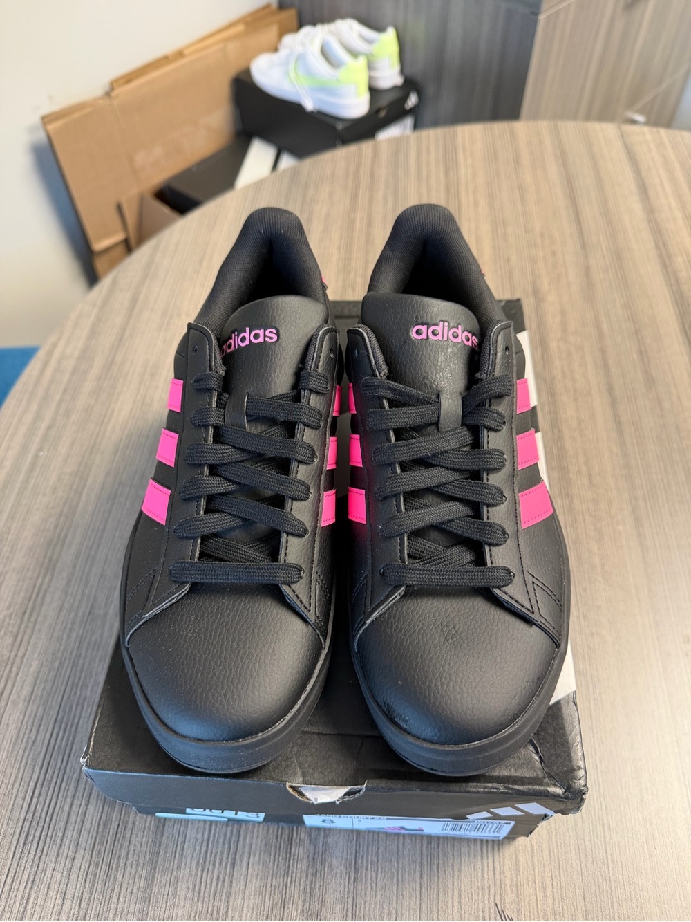 adidas Women's Black Sneakers with Hot Pink Stripes
